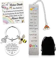 [Lezehea] Teacher Gift, Keyring & Stainless Steel Bookmark Set for Teacher/Educator, Thank You with Velvet Bag & Thank You Card, Multicoloured, Durchschnittsgröße