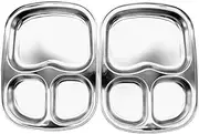 Stainless Steel Divided Plates, Serving Tray, BPA Free, Cafeteria Trays Divided, Serving Platter, Food Tray, 3 Compartments Plate for Kids and Toddlers, Snack for Adults, Silver, Set of 2