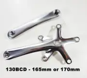 Track / Fixed Gear Crank Arms 130BCD 165mm or 170mm, Silver, Optional BB +$10