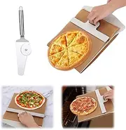 12 inch Sliding Pizza Peel, Wood Pizza Slider Shovel with 2 in 1 Pizza Roller Spatula 2 Hooks, Pizza Slide Tool Pizza Slider Paddle, Non-Stick Pizza Peel Pizza Slider Tray Pizza Transfer Shovel