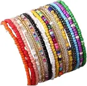 [Caiyao] 17Pcs Elastic Beaded Handmade Bracelets Bohemian Stackable Beaded Stretch Bracelets Colorful Boho Beach Anket Bracelet Set Rainbow Handmade Seed Beach Bracelet Summer Jewelry for Women