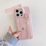 Slot Card Bag Wrist Strap Holder Leather Wallet Phone Case for iPhone 16 15 14 13 12 11 Pro Max 7 8 Plus X XR XS SE Hard Cover,Pink,for iPhone 11 Pro