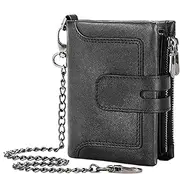 [Generic] Mens Chain Wallet,Retro Cowhide Leather Chain Wallet | Zipper Buckle Multiple Card Slots Cowhide Wallet for Paper Money