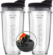 2Pack 24OZ Cups for Ninja Blender with Lid and Cup Brush for Ninja Auto iQ BL450 BL454 BL456 BL480 BL482 BL640 BL642 BL682 BN751 BN801