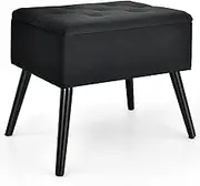 Giantex Velvet Storage Ottoman, Flip Top Stool w/Solid Wood Legs High Stability, Large Capacity, Rectangular Upholstered Vanity Stool for Living Room Bedroom, Multifunctional, Black