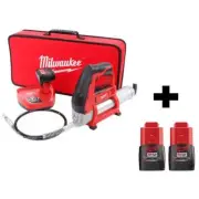 Milwaukee Grease Gun Kit Cordless w/ 2 1.5 Ah Batteries 12-Volt Lith-Ion Red