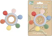 Koala Dream - CA3020A Silicone and Wooden TEETHER Ring Blue - Natural Wood and BPA-Free Silicone Beads - Soothing Baby Teether