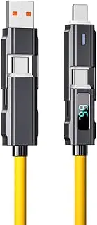 SCAN HERO 4-in-1 66W Digital Display Fast Charging Cable with LED Display, Silicone Chubby Cable 1M/3.3FT Universal Cord for iPhone/iPad/MacBook/Samsung (Yellow)