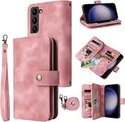 [Dibosom] Compatible with Samsung Galaxy S23 5G Wallet Case with Crossbody Strap Multi-Function Flip Credit Card Holder Stand Folio Phone Cover for S 23 23S GS23 G5 SM-S911U 6.1 inch Girls Rose Gold
