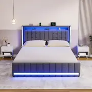 Levede Double Solid Bed Frame Headboard RGB LED Lights 4 Drawer USB Charge