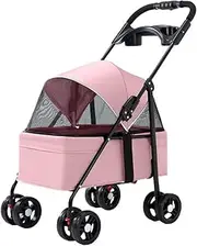 Pet Stroller for Dogs and Cats go Out,Foldable pet Trolley,4 Wheels pet pram cart with Swivel Front Wheel,Rear Wheel with Foot Brakes,Front and Back openable Canopy with mesh Window