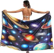 [RPLIFE] Cute Outer Space Planets Swimsuit Sarong Cover Up, Sarong with Fringe for Summer Beach/pool, Large, Cute Outer Space Planets, Large