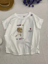在飛比找Yahoo!奇摩拍賣優惠-正韓korea韓國進口Oops白色彩球小熊短袖棉麻衫 現貨 