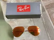New Ray Ban Aviator Sunglasses Matte Gold RB 3025 112/69 Orange Mirror 58mm