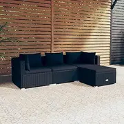 4 Piece Garden Lounge Set with Cushions Poly Rattan Black Patio Bar Sets