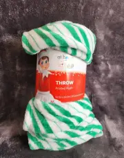 NWT original Elf on the Shelf Green Peppermint Striped Plush Throw Blanket 50x60