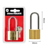 30mm Solid Brass Padlock Long Shackle Suitcase Lock Cut Resistance with 3 keys