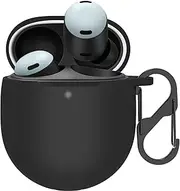 [LDSXAY] Compatible Google Pixel Buds Pro Case, Soft Silicone Shockproof Protective Case Skin with Carabiner for Pixel Pro 2022/2024 (Black)