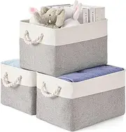 38 * 26 * 24Cm Storage Basket, 3 Pack Collapsible Storage Bins for for Organizing Toys, Books, Shelves, Closet, Fabric Storage for Gift Closet Linen Organization (White & Grey)