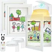 Gerrii 3 Set Kids Art Frames and Battery Operated Picture Light Display Picture Kids Artwork Frame Changeable Front Opening Painting Frame Wall Storage Picture Frame with Light(White,10 x 12.5 Inch)