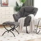 Lazy Chair with Ottoman, Modern Chair with Folding Footrest, Lounge Accent Ch...