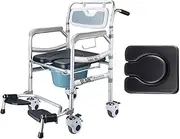 Bathroom Bedside Commode Shower Wheelchair w/Potty & Anti-Tip Pedals Multifunctional Commode Chair w/Wheels & Padded Seat Rolling Transport Chair Toilet for Seniors Home Use