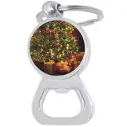 Christmas Tree Presents Bottle Opener Keychain - Metal Beer Bar Tool Key Ring