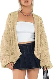 [Roiysan] Women Y2k Open Front Bolero Cardigan Solid Knitted Long Sleeve Cropped Shrug Sweater Coat 2023 Fall Casual Streetwear
