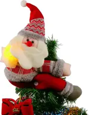 Christmas Plush Santa Claus Tree Topper with Light-Up Yellow Star,Xmas Treetop O