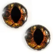 Pair of 30mm Brown Steampunk Clock Gears Dragon or Cat Glass Eye Cabochons Set