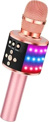 Wireless Bluetooth Karaoke Microphone with Controllable LED Lights, 4-in-1 Po...