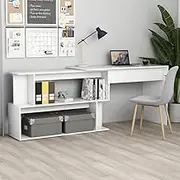 Corner Desk White 200x50x76 cm Engineered Wood - Modern Home Office Computer Table with Rotatable Design and Storage Compartments