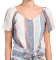 Anthropologie DREW Womens Peasant Top Size XS Linen Blend NWT $188