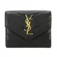 YSL MONOGRAM V字縫線魚子醬牛皮金屬LOGO三折短夾(黑)