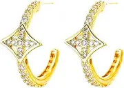 [Razzberry] Crystal Zirconia Clover Hoop Stud Earrings, Waterproof Electroplated 18K Gold Plating, Hypoallergenic, 2.6 cm Length, with Gift Jewellery Pouch