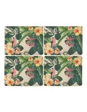 [Maxwell & Williams] The Black Pen Frangipani Cork Back Placemat 34x26.5cm Set of 4 Gift Boxed in Multi