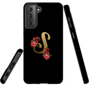 For Samsung Galaxy S21 FE Case Armour Cover, Embellished Letter S