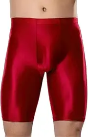 [SEAUR] Men's Shiny Sports Tights Shorts Oil Glossy Seamless Workout Compression Shorts See Through Trunks Underpants