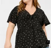 NWT TORRID Vintage Cotton Jersey Black Tie Front Blouse Top Women’s Plus 2x