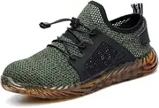 [MNSSRNN] Safety Breathable Sports Shoes, Safety Steel Head Smash-Proof and Puncture-Proof Non-Slip Work Shoes, Comfortable Lace-Up Shoes,Green,41