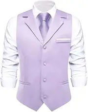 [HEYDHSDC] Men Solid Black V-Neck Vest With Tie Tuxedo Dress Waistcoat Adjustable Casual Business Vests Md-3393-N-3263 Xl
