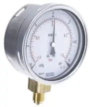 RS Pro ANALOGUE PRESSURE GAUGE 100mm -1 To 1 Bar, G3/8″ Bottom Entry, Dual Scale