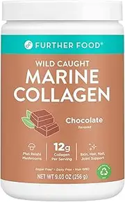 [Further Food] Chocolate Marine Collagen Peptides Powder, Grass-Fed Pasture-Raised Hydrolyzed Type 1 & 3 Protein, Gut Health + Joint, Hair, Skin, Nails, Sugar-Free (28 Servings)