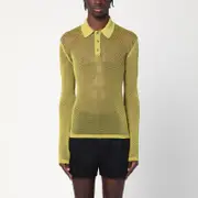 [GUCCI] Pistachio green perforated technical knit polo M Green