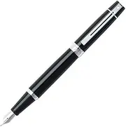 Sheaffer 300 Glossy Black Fountain Pen with Chrome-Plated Trim and Medium Nib