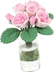 Miniature Bonsai for Doll House 1:12 Scale Pink Rose Model Easy to Move for Mini Garden Supplies