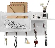 Gocokia Key Hanger Organizer, Mail and Key Holder for Wall Decorative, Wall Shelf with 7 Key Hooks, Wall Mounted Key Hangers with Mailbox, Home Decor (White)