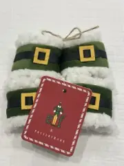 SET OF 4 Pottery Barn ELF BELT NAPKIN RINGS Buddy CHRISTMAS CHEER Holiday Table