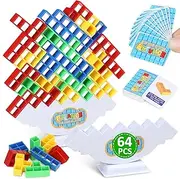 Rachan 64Pcs Tetra Tower Balancing Stacking Game,Fun Tetris Stacking Building Blocks Board Game for Dollhouse Decor, Family Games Night,Parties(2sets of Base)