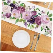 Purple Flower Table Runner Watercolor Floral Kitchen Dining Table Decor Spring